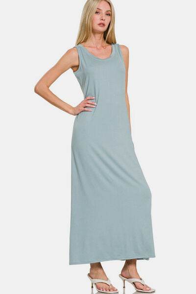 Zenana Scoop Neck Wide Strap Tank Dress - Amexza