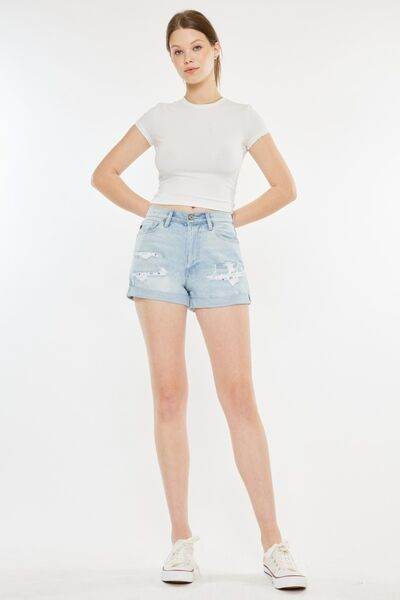 Kancan High Rise Repaired Mom Denim Shorts Light for a perfect OOTD – dress to impress outfits from Amexza