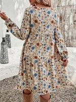 Tiered Floral Round Neck Long Sleeve Dress for a perfect OOTD – dress to impress outfits from Amexza