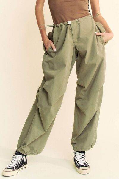 Davi & Dani Drawstring Baggy Pants with Pockets Olive Green for a perfect OOTD – dress to impress outfits from Amexza