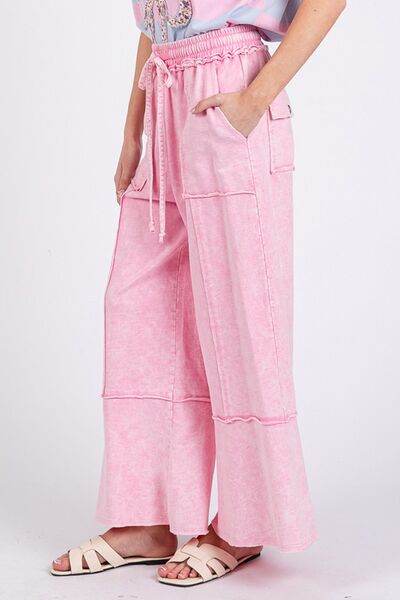 SAGE + FIG Mineral Washed Terry Wide Leg Pants - Amexza