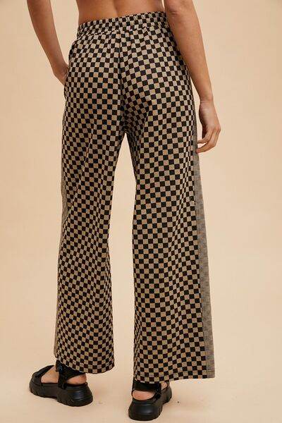 Annie Wear Drawstring Checkered Wide Leg Pants - Amexza