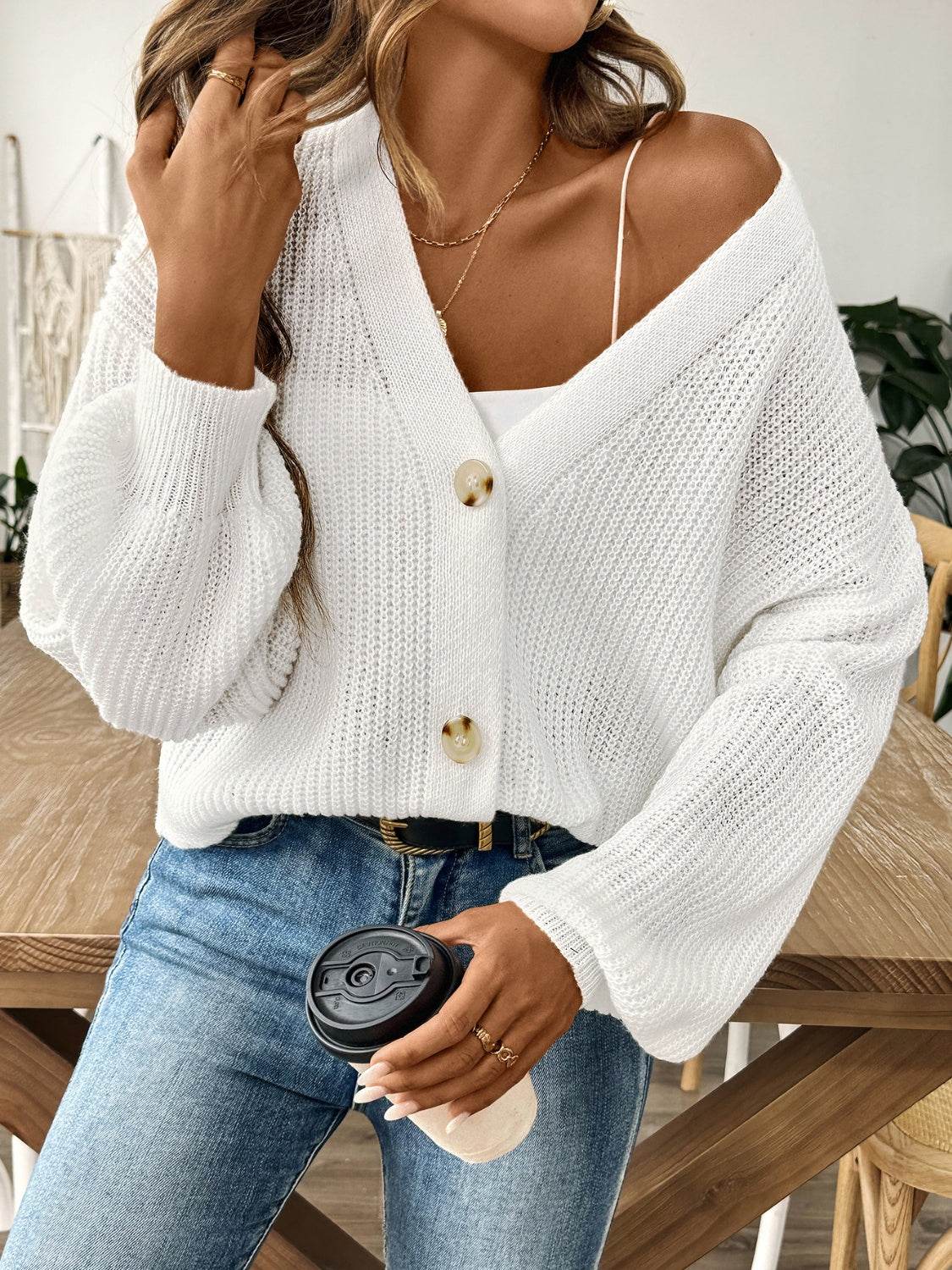 V-Neck Button Up Long Sleeve Cardigan for a perfect OOTD – dress to impress outfits from Amexza