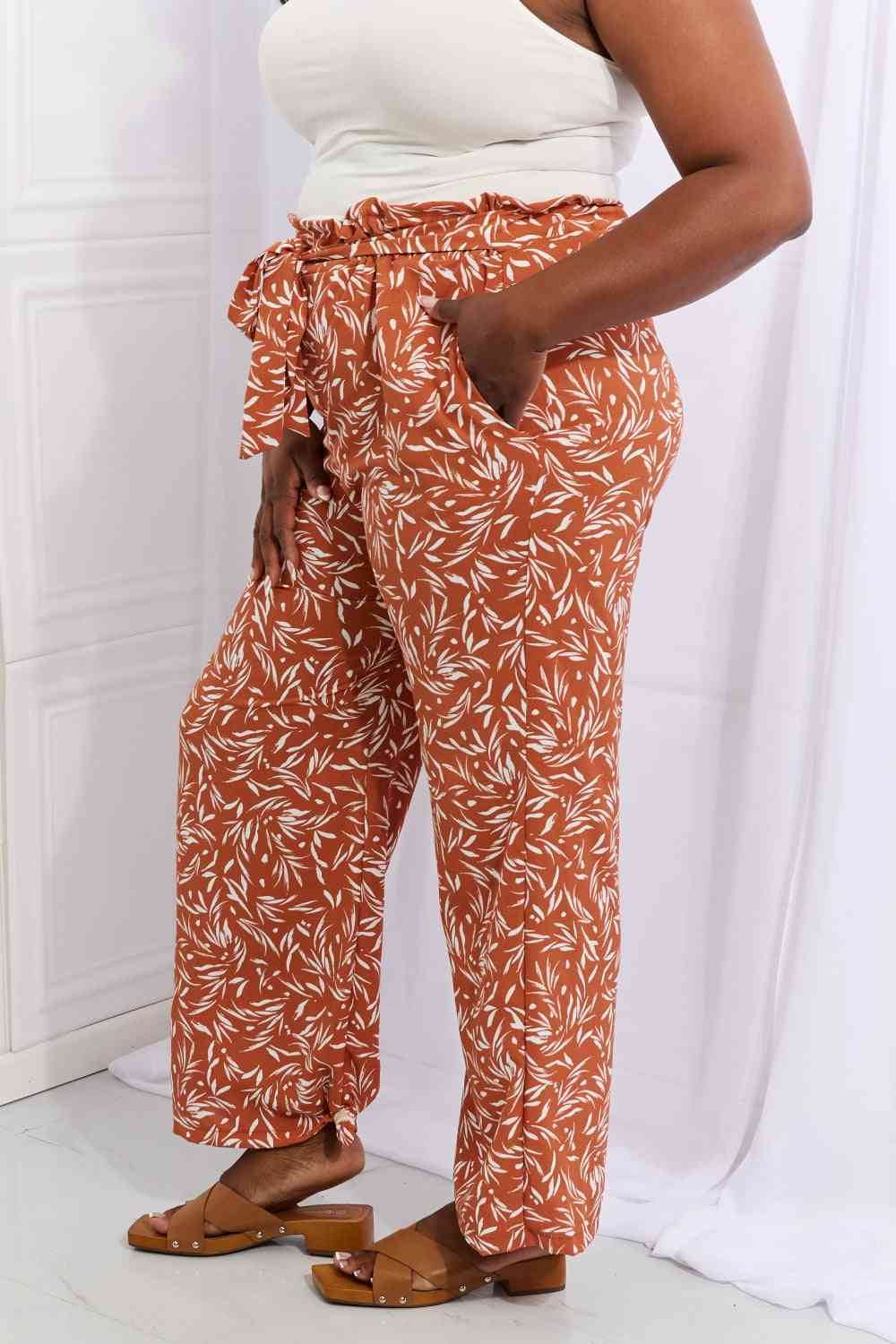 Heimish Right Angle Full Size Geometric Printed Pants in Red Orange for a perfect OOTD – dress to impress outfits from Amexza