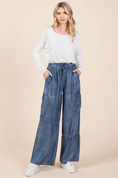 Mittoshop Washed Elastic Waist Cargo Wide Leg Pants for a perfect OOTD – dress to impress outfits from Amexza