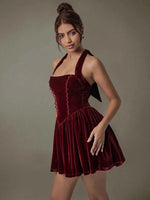 Velvet Halter Skater Dress
