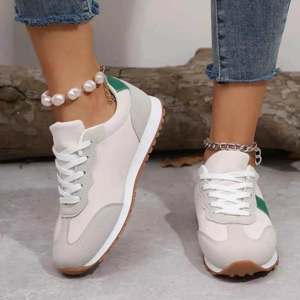 PU Leather Contrast Round Toe Flats Sneakers for a perfect OOTD – dress to impress outfits from Amexza