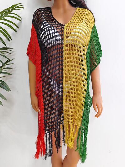 Fringe Color Block Scoop Neck Cover Up for a perfect OOTD – dress to impress outfits from Amexza