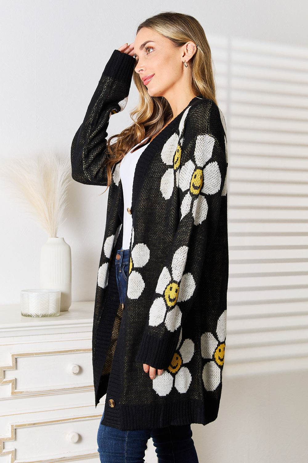 Perfee Floral Button Down Longline Cardigan for a perfect OOTD – dress to impress outfits from Amexza