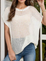 Openwork Round Neck Short Sleeve Cover-Up for a perfect OOTD – dress to impress outfits from Amexza