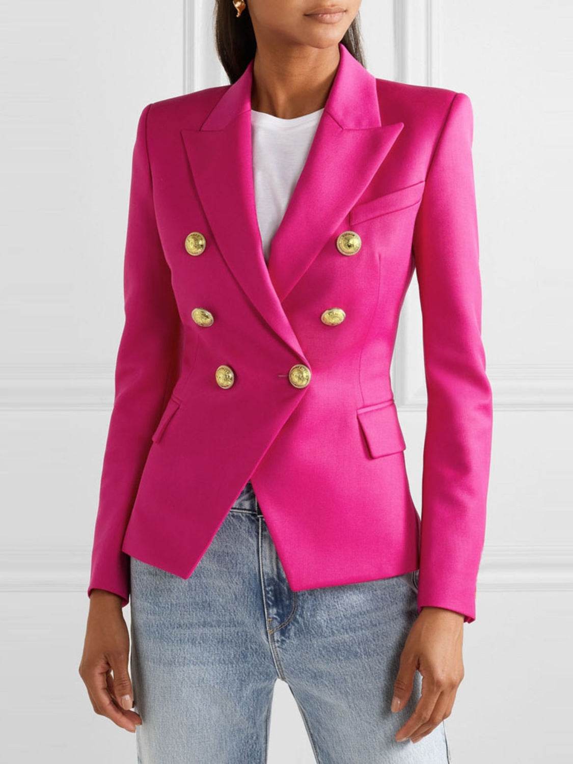 Lapel Collar Long Sleeve Blazer - Amexza