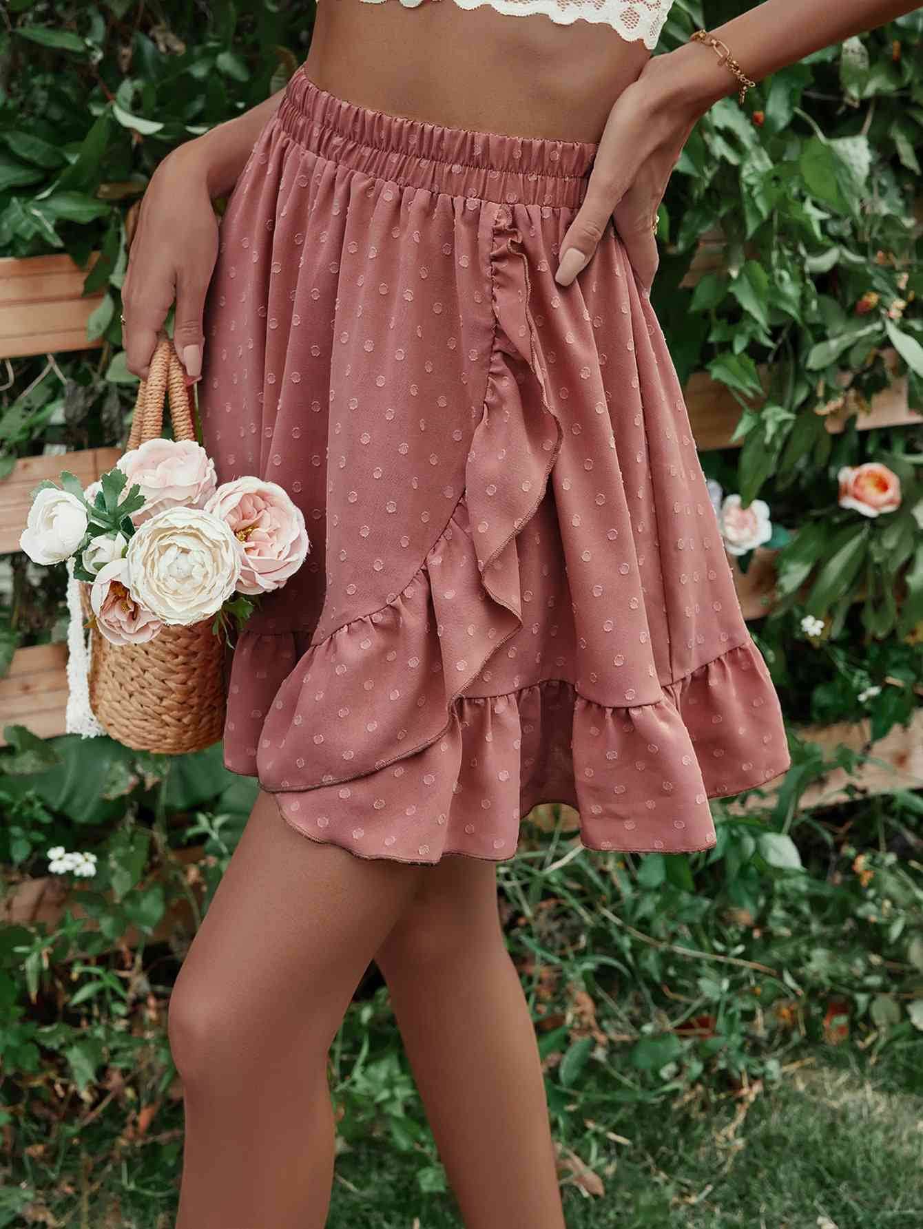 Honey Ruffle Hem Elastic Waist Mini Skirt for a perfect OOTD – dress to impress outfits from Amexza