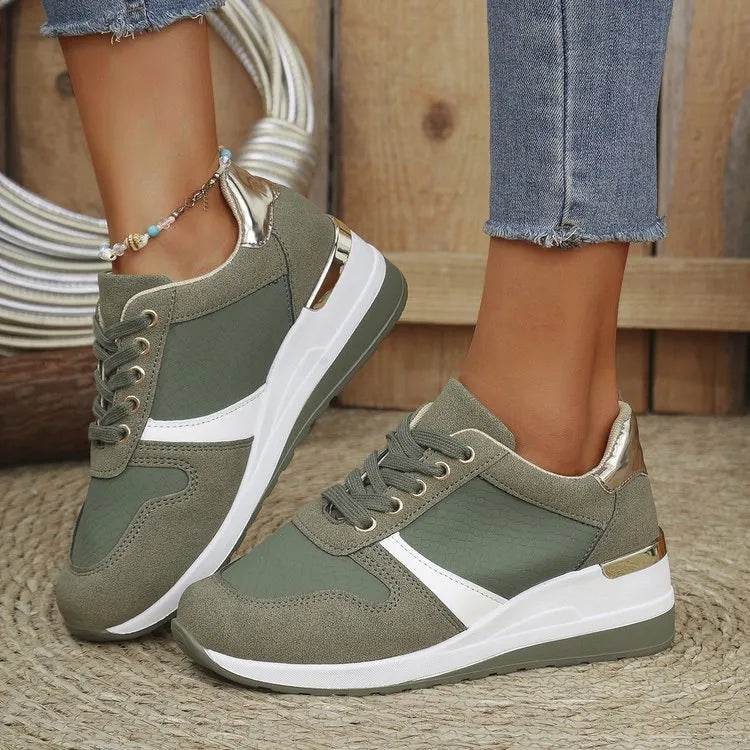 Lace Up Wedge Sneakers Army Green for a perfect OOTD – dress to impress outfits from Amexza