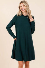 Mittoshop Mock Neck Long Sleeve Dress with Pockets Hunter Green for a perfect OOTD – dress to impress outfits from Amexza