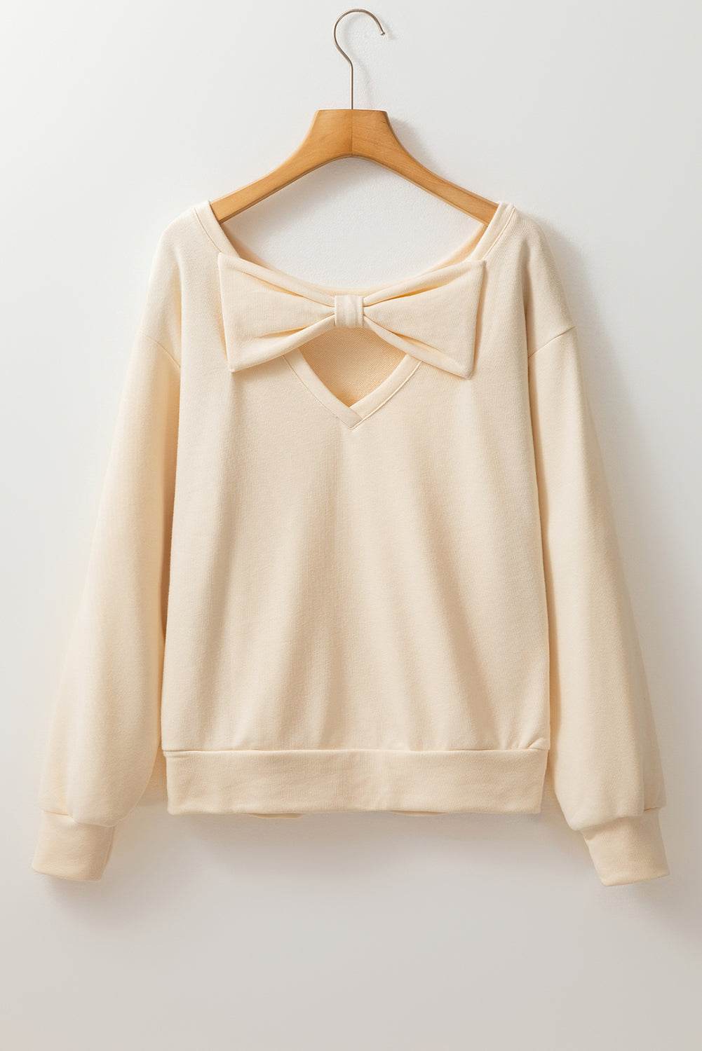 Bow Cutout Round Neck Long Sleeve Sweatshirt - Amexza