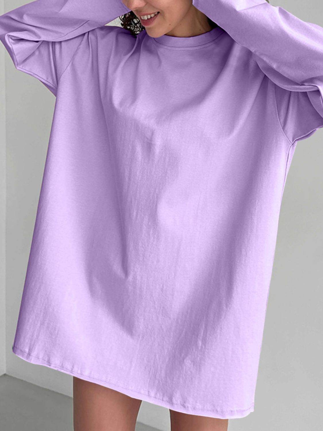 Round Neck Long Sleeve T-Shirt Lavender for a perfect OOTD – dress to impress outfits from Amexza