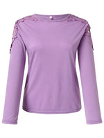 Full Size Cutout Round Neck Long Sleeve T-Shirt - Amexza