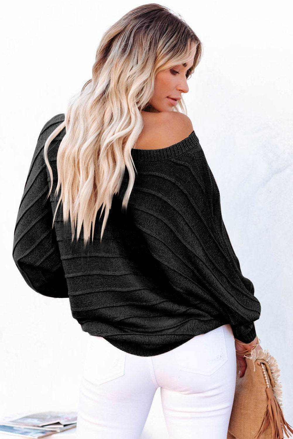 Round Neck Long Sleeve Knit Top - Amexza