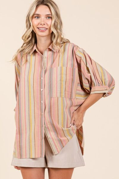 Mittoshop Striped Bubble Sleeve Button Down Shirt for a perfect OOTD – dress to impress outfits from Amexza