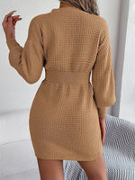 Buttoned Cable-Knit V-Neck Sweater Dress for a perfect OOTD – dress to impress outfits from Amexza