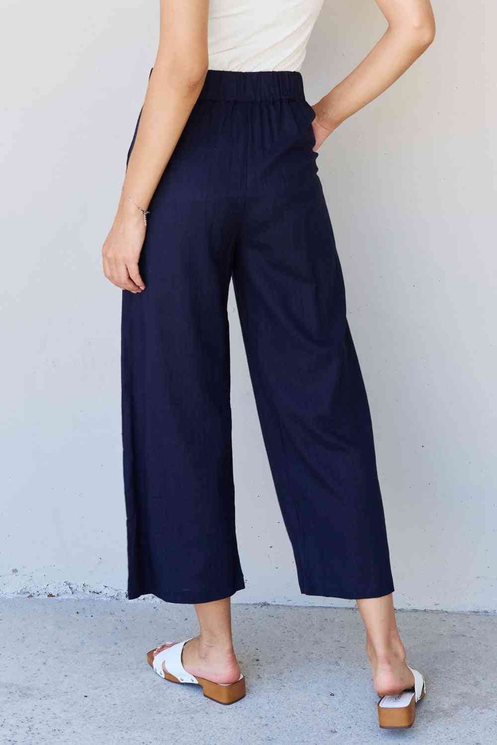 And The Why In The Mix Full Size Pleated Detail Linen Pants in Dark Navy for a perfect OOTD – dress to impress outfits from Amexza