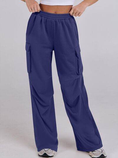 Elastic Waist Wide Leg Pants with Pockets Royal Blue for a perfect OOTD – dress to impress outfits from Amexza