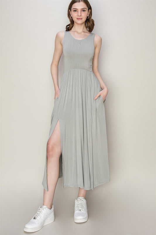 HYFVE Sleeveless Slit Midi Dress - Gray / S