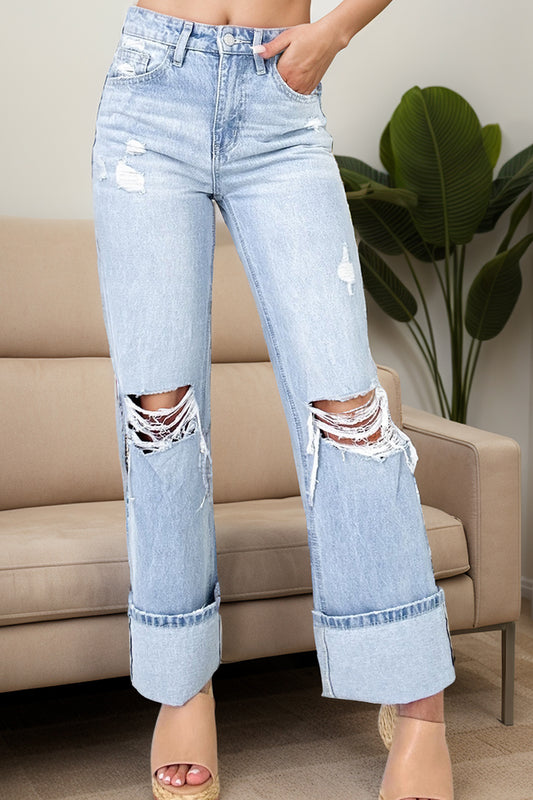 Distressed High Waist Jeans with Pockets - Light / 4