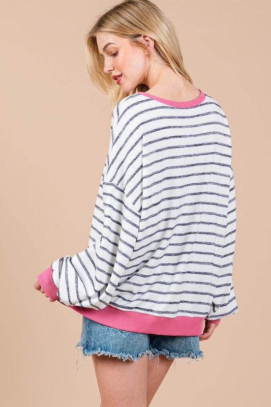 Ces Femme Striped Round Neck Drop Shoulder Sweatshirt for a perfect OOTD – dress to impress outfits from Amexza