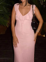 Ruffled V-Neck Sleeveless Maxi Dress