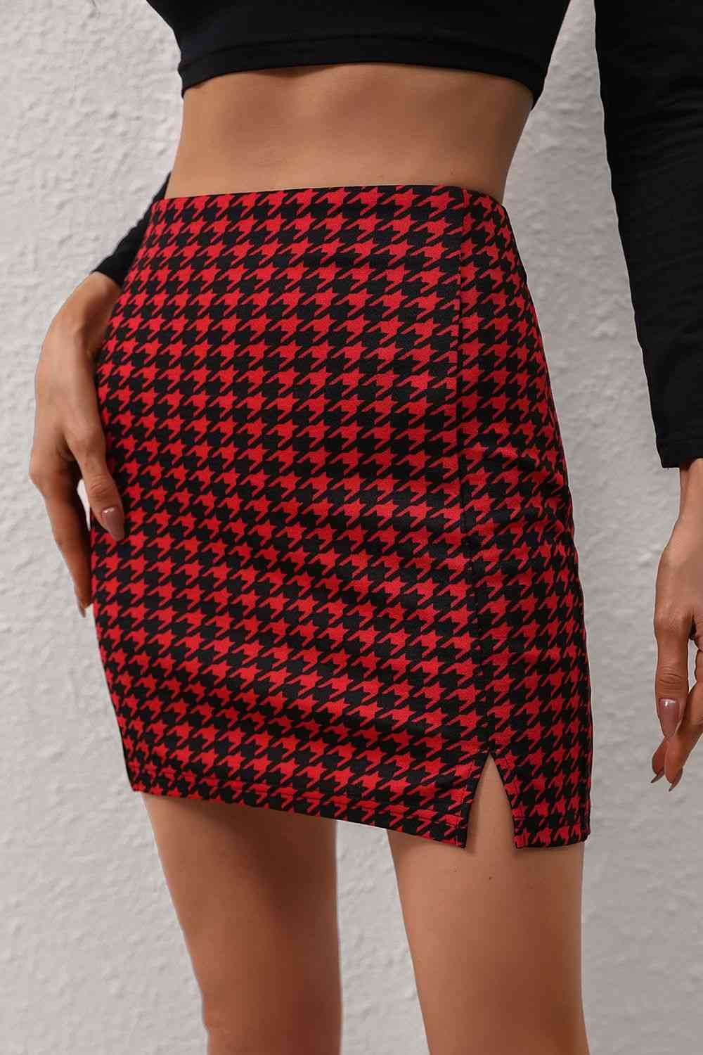 Honey Houndstooth Slit Mini Skirt for a perfect OOTD – dress to impress outfits from Amexza