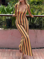Contrast Striped Long Sleeve Maxi Dress