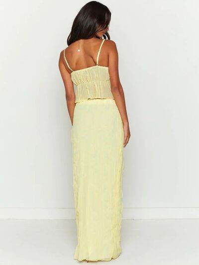 Square Neck Sleeveless Top and Ruched Skirt Set Pastel Yellow for a perfect OOTD – dress to impress outfits from Amexza