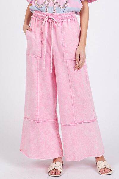 SAGE + FIG Mineral Washed Terry Wide Leg Pants - Amexza