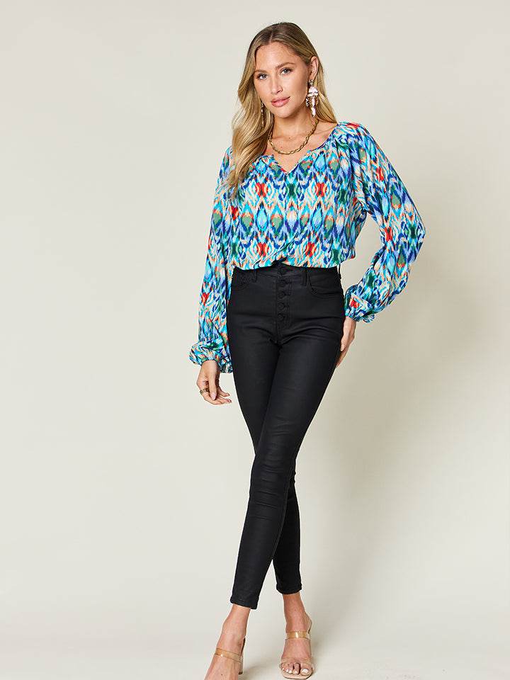 Double Take Full Size Printed Balloon Sleeve Blouse for a perfect OOTD – dress to impress outfits from Amexza