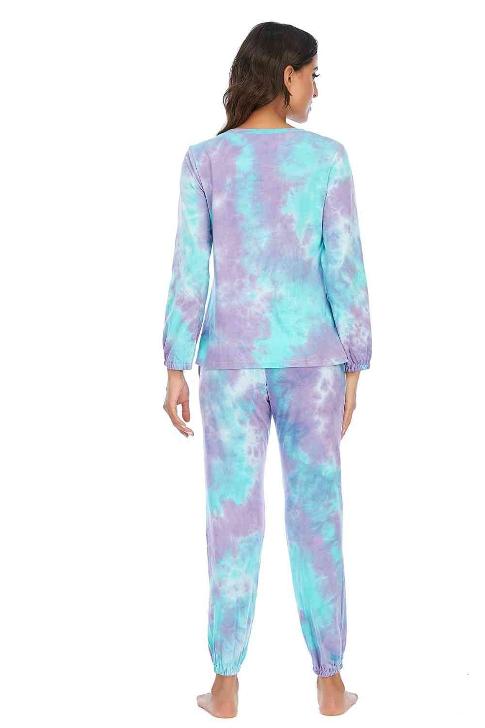 Tie-Dye Top and Drawstring Pants Lounge Set for a perfect OOTD – dress to impress outfits from Amexza