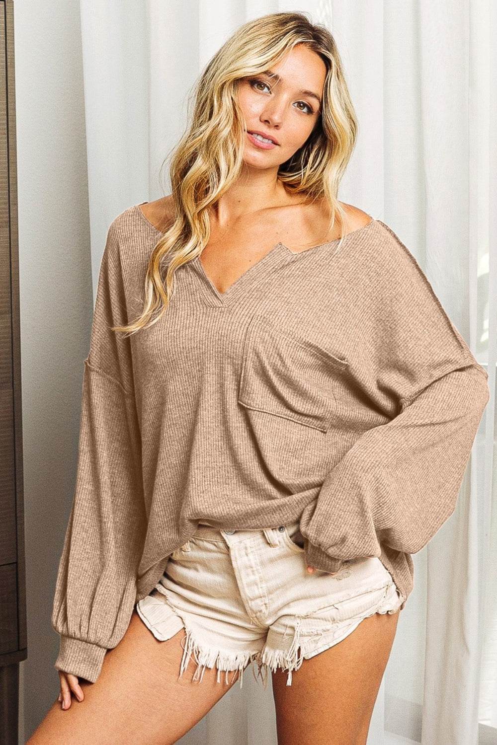 BiBi Exposed Seam Long Sleeve Top TAUPE for a perfect OOTD – dress to impress outfits from Amexza