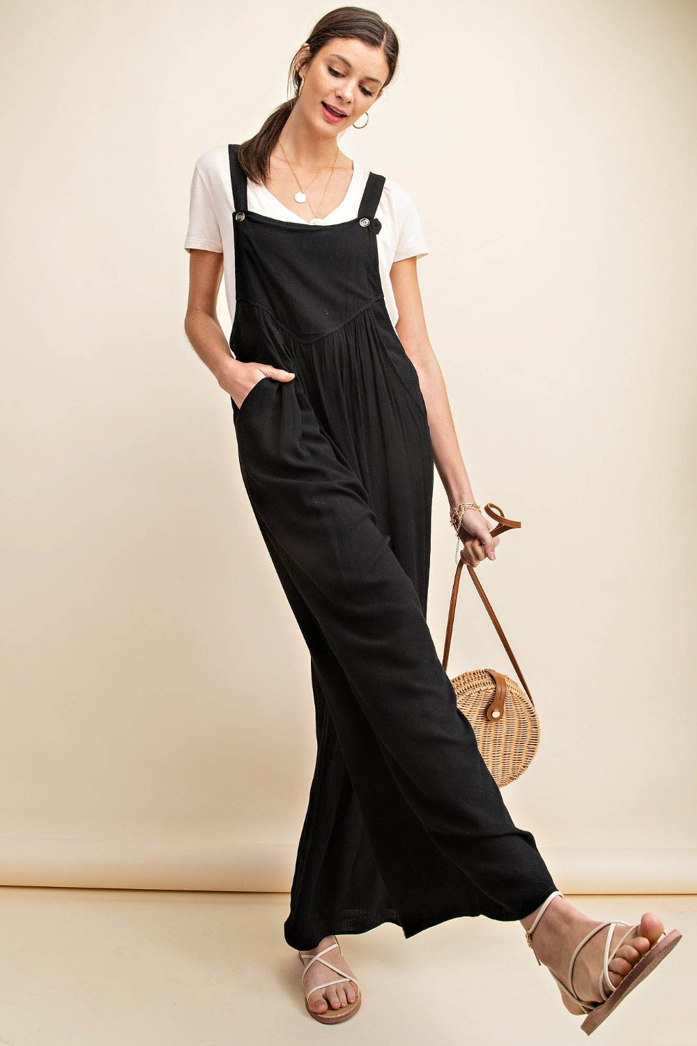 Kori America Full Size Sleeveless Ruched Wide Leg Overalls for a perfect OOTD – dress to impress outfits from Amexza