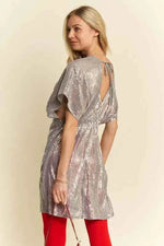 Davi & Dani Sequin Plunge Neck Knot Cut Out Tie Back Party Dress for a perfect OOTD – dress to impress outfits from Amexza