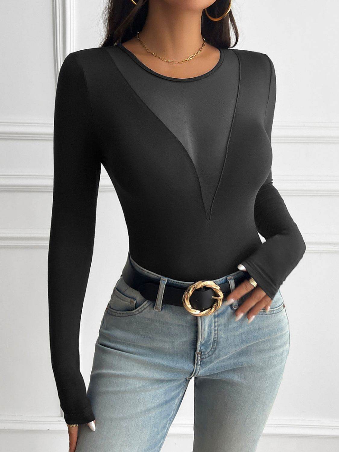 Devine Round Neck Long Sleeve T-Shirt Black for a perfect OOTD – dress to impress outfits from Amexza