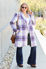 Double Take Full Size Plaid Button Up Lapel Collar Coat - Amexza