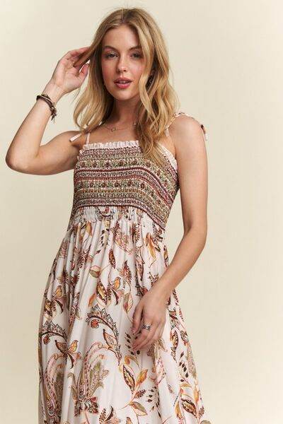 ADORA Smocked Printed Square Neck Tie Shoulder Cami Dress for a perfect OOTD – dress to impress outfits from Amexza