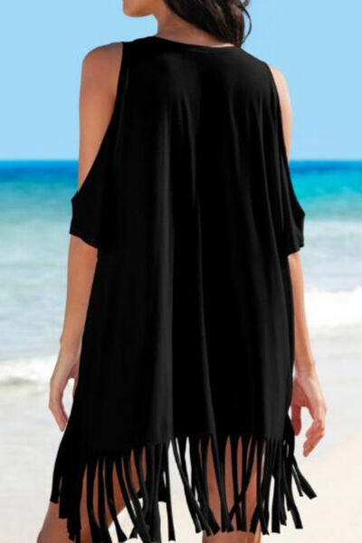 Fringe V-Neck Cold Shoulder Cover Up for a perfect OOTD – dress to impress outfits from Amexza