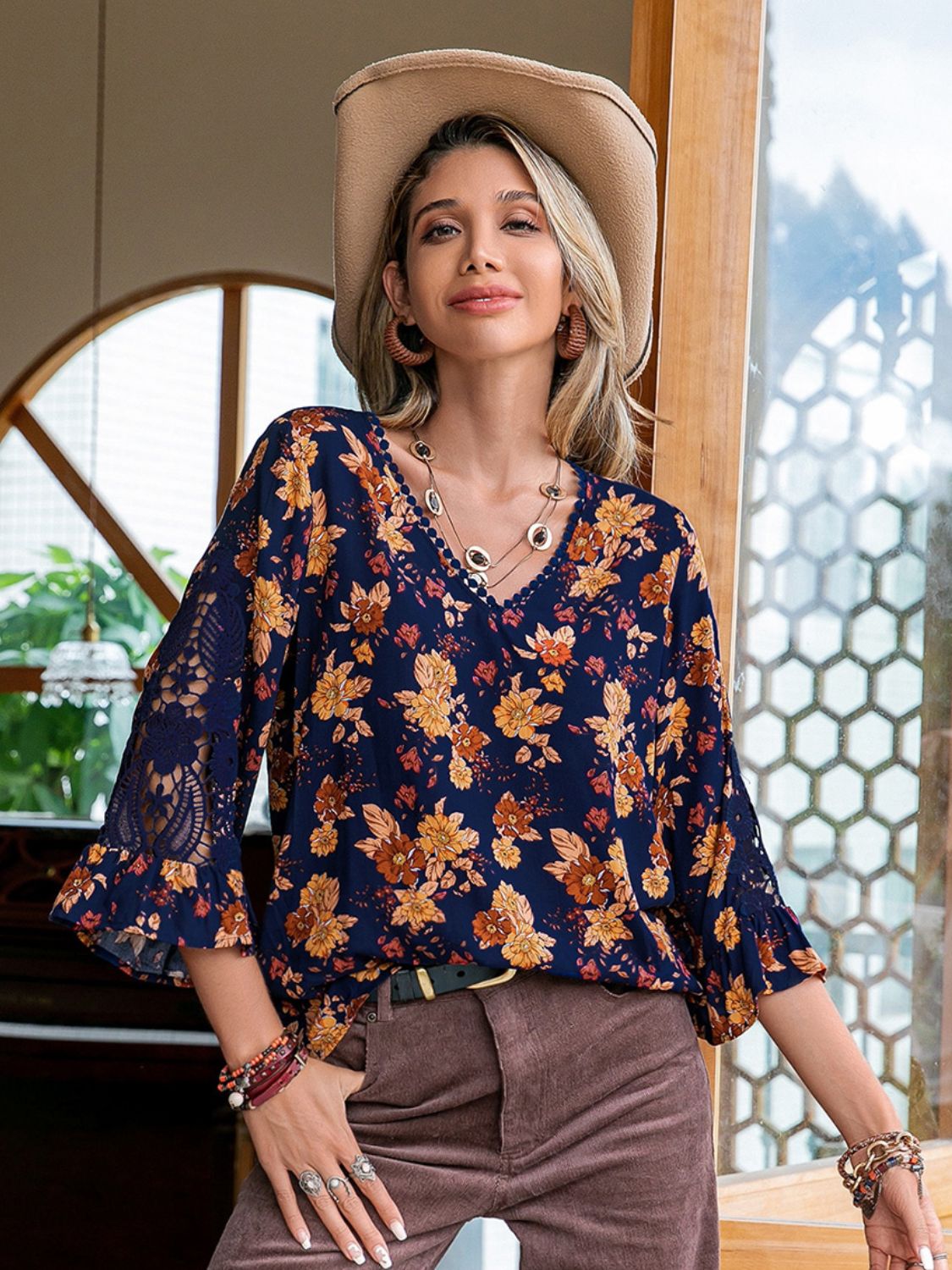 Floral V-Neck Crochet Blouse for a perfect OOTD – dress to impress outfits from Amexza