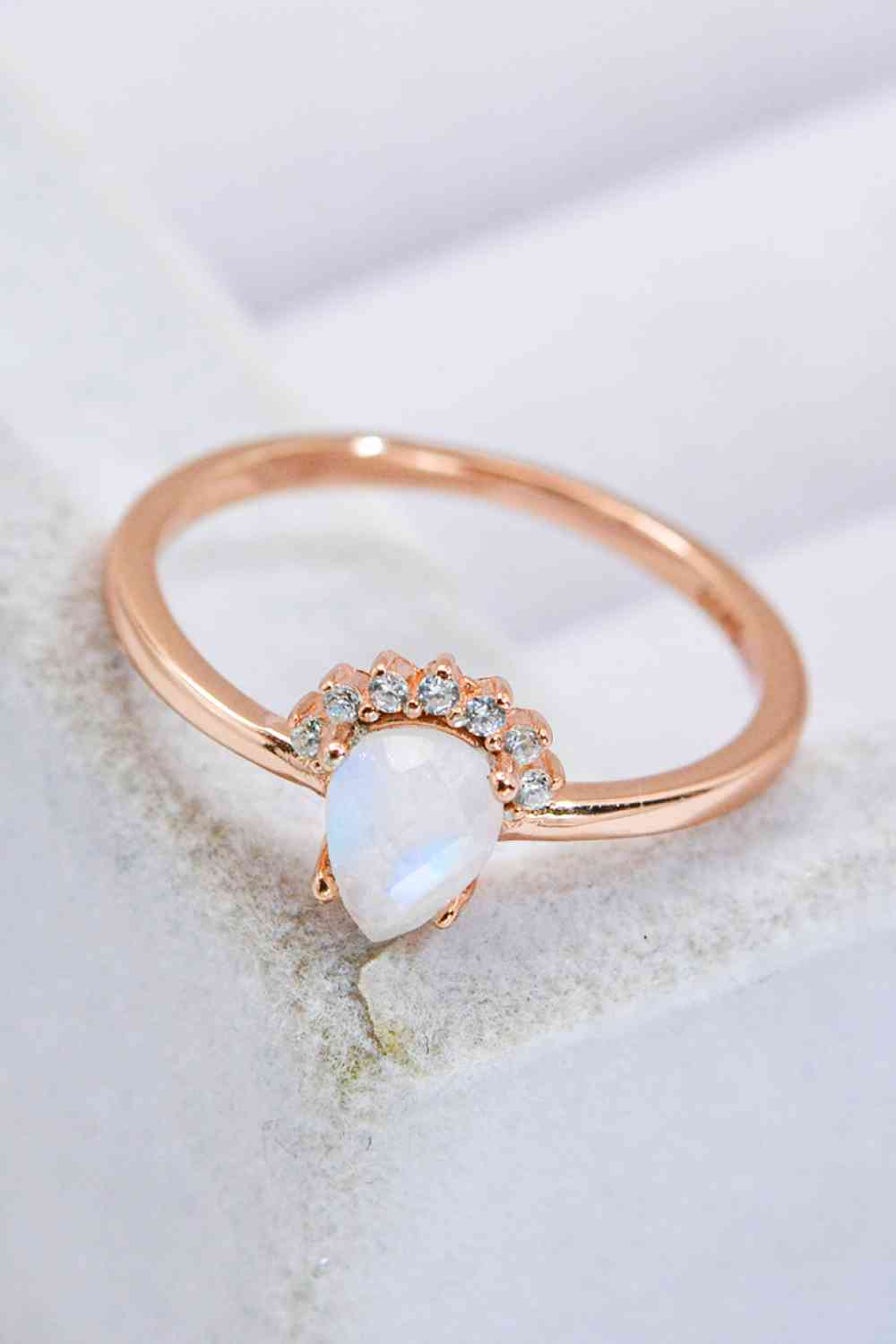 18K Rose Gold-Plated Pear Shape Natural Moonstone Ring for a perfect OOTD – dress to impress outfits from Amexza