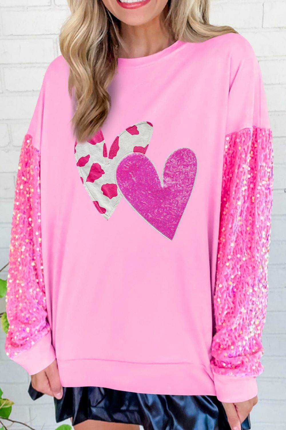 Valentine’s Day Sequin Heart Long Sleeve Sweatshirt for a perfect OOTD – dress to impress outfits from Amexza