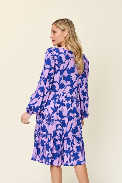 Double Take Full Size Printed Ruffle Hem Dress with Pocket for a perfect OOTD – dress to impress outfits from Amexza