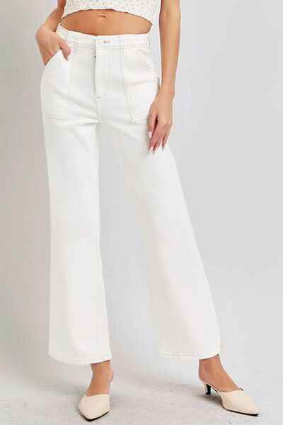 RISEN High Rise Ankle Flare Jeans with Patch Pockets Cream for a perfect OOTD – dress to impress outfits from Amexza