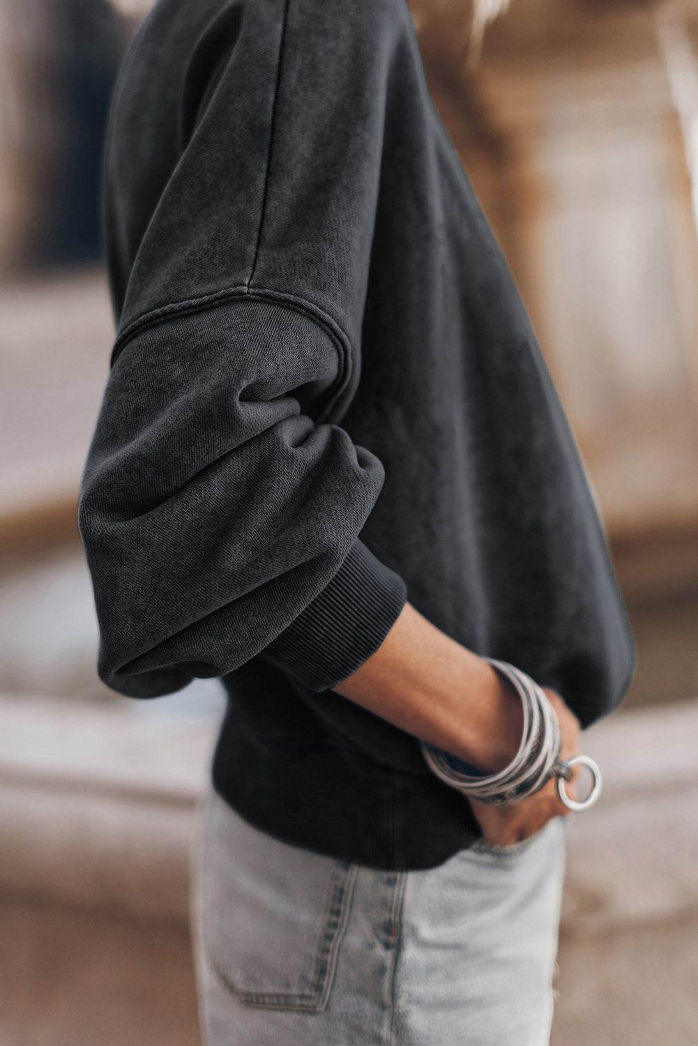 Mock Neck Dropped Shoulder Sweatshirt for a perfect OOTD – dress to impress outfits from Amexza