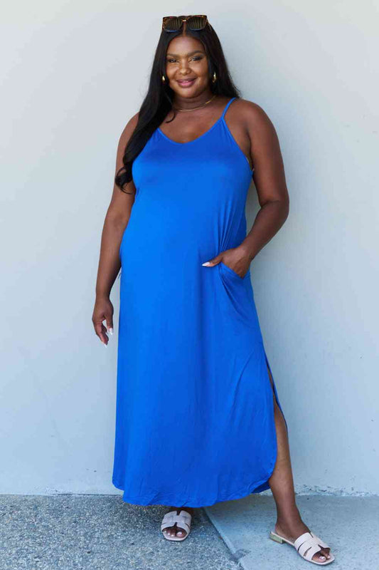 Ninexis Good Energy Full Size Cami Side Slit Maxi Dress in Royal Blue Royal Blue for a perfect OOTD – dress to impress outfits from Amexza